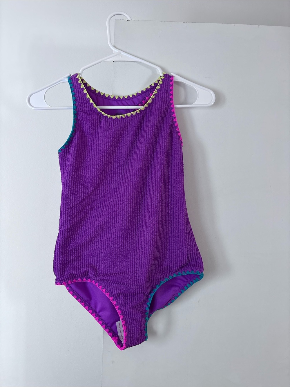 Lands' End Girls' Purple One-Piece Swimsuit with Colorful Trim 10-12